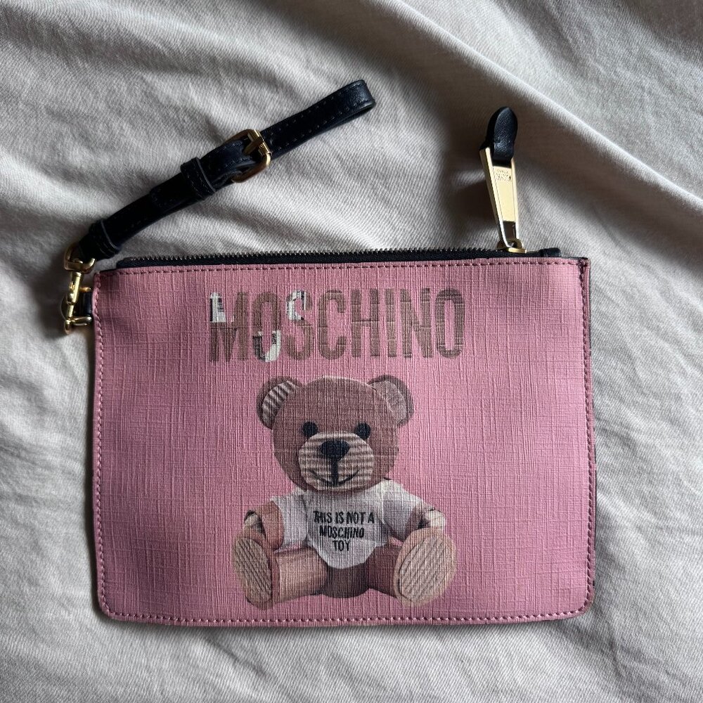 Moschino Teddy Bear Print Coated Canvas Clutch